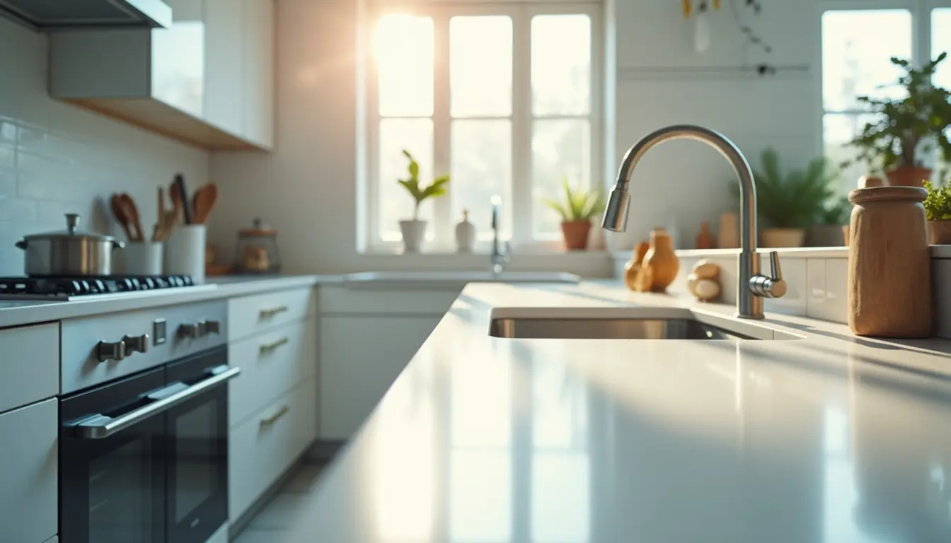 High angle view of a clean kitchen with shining surfaces