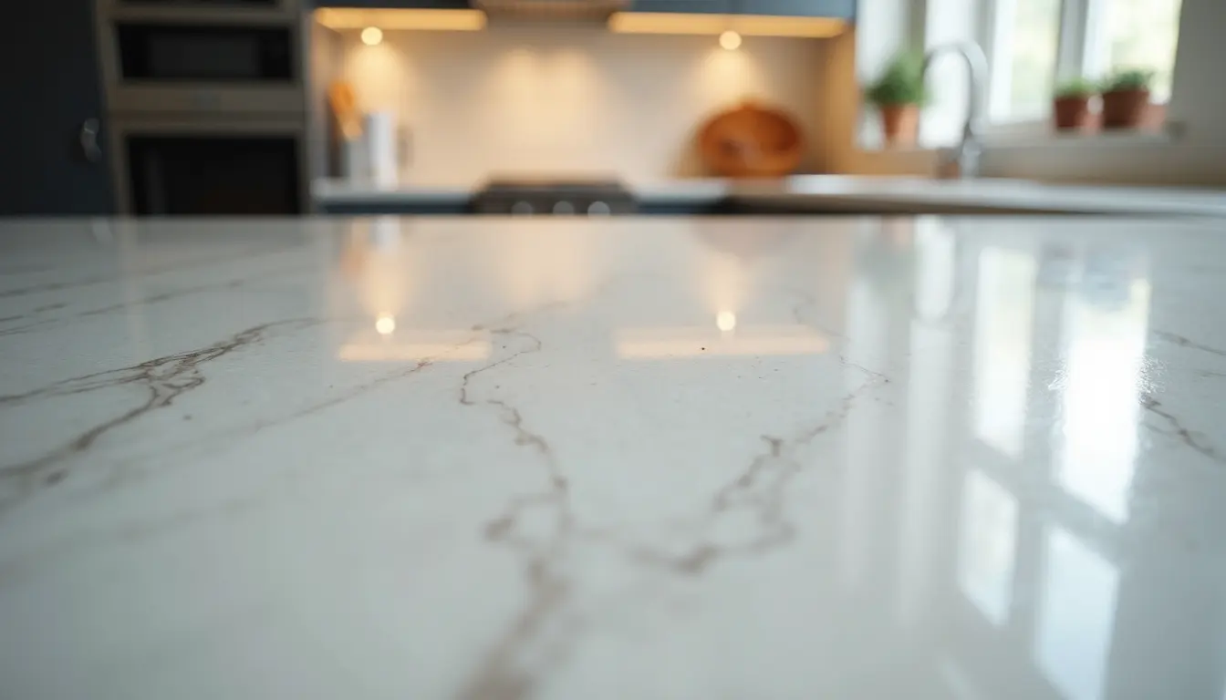 High angle view of a clean and shiny kitchen countertop