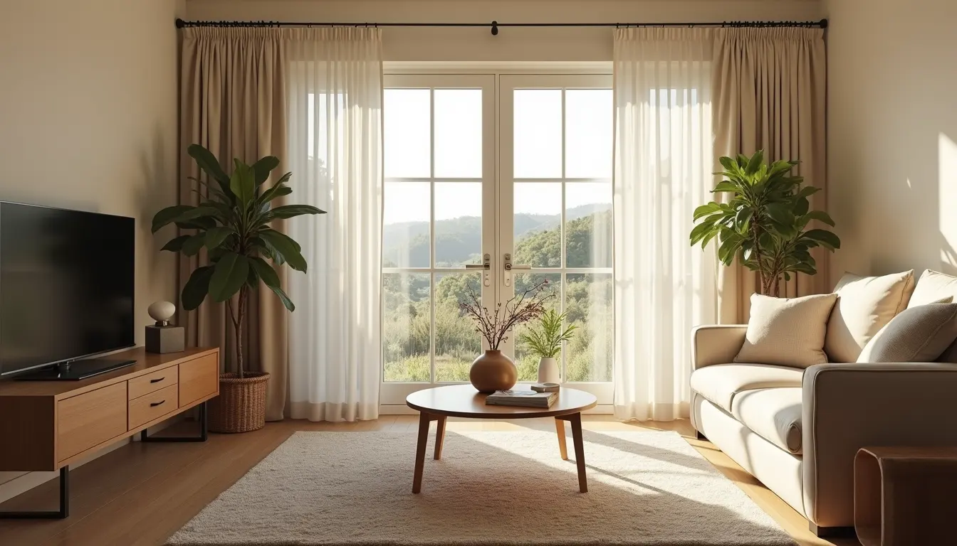 Eye-level view of a bright Irish living room with sunlight streaming through windows
