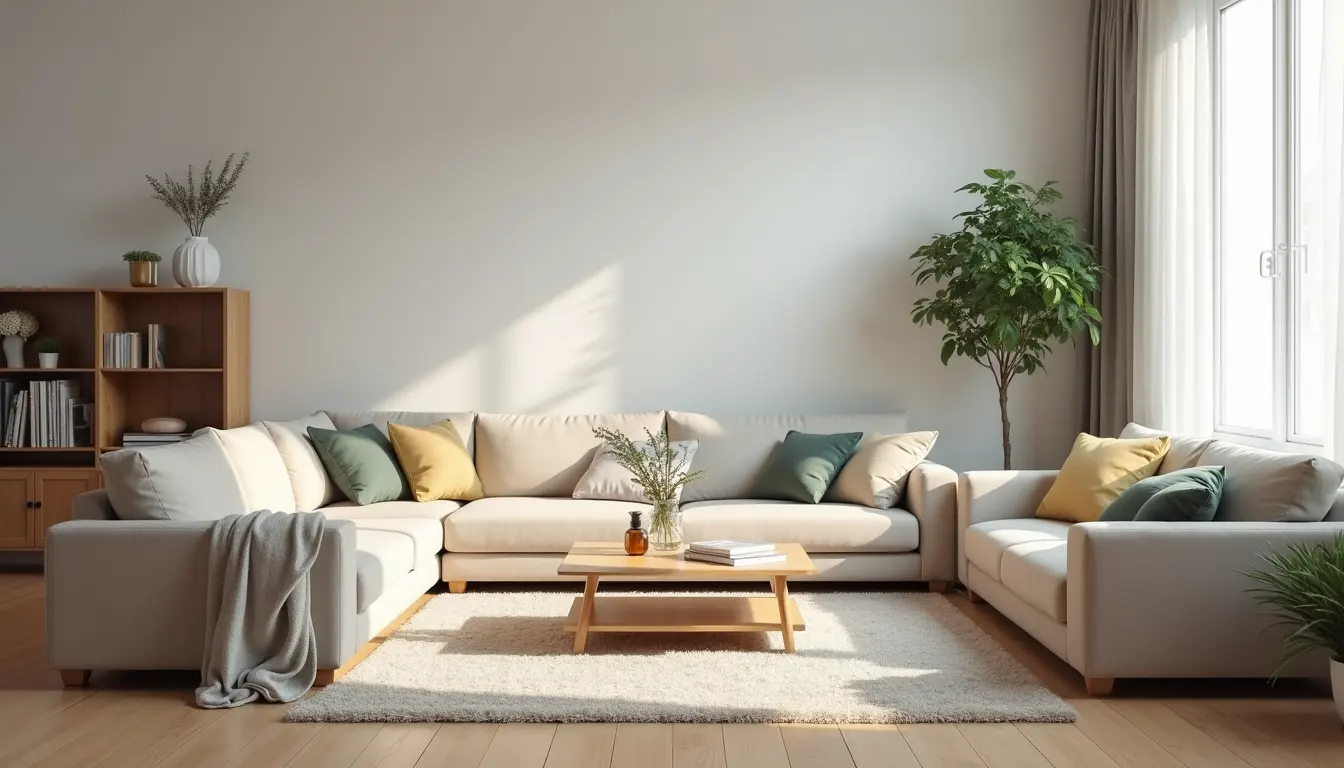 Eye-level view of a freshly cleaned living room with organized furniture