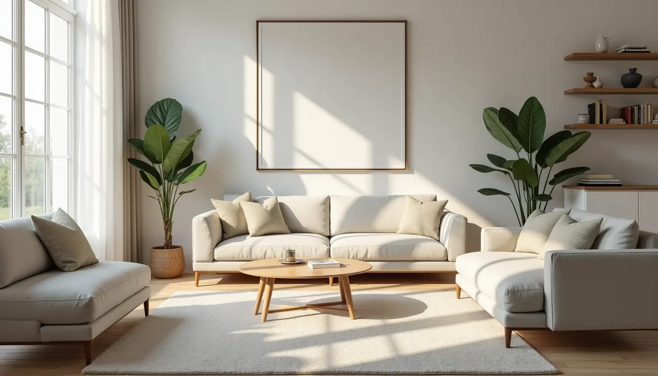 High angle view of a clean living room with minimal allergens