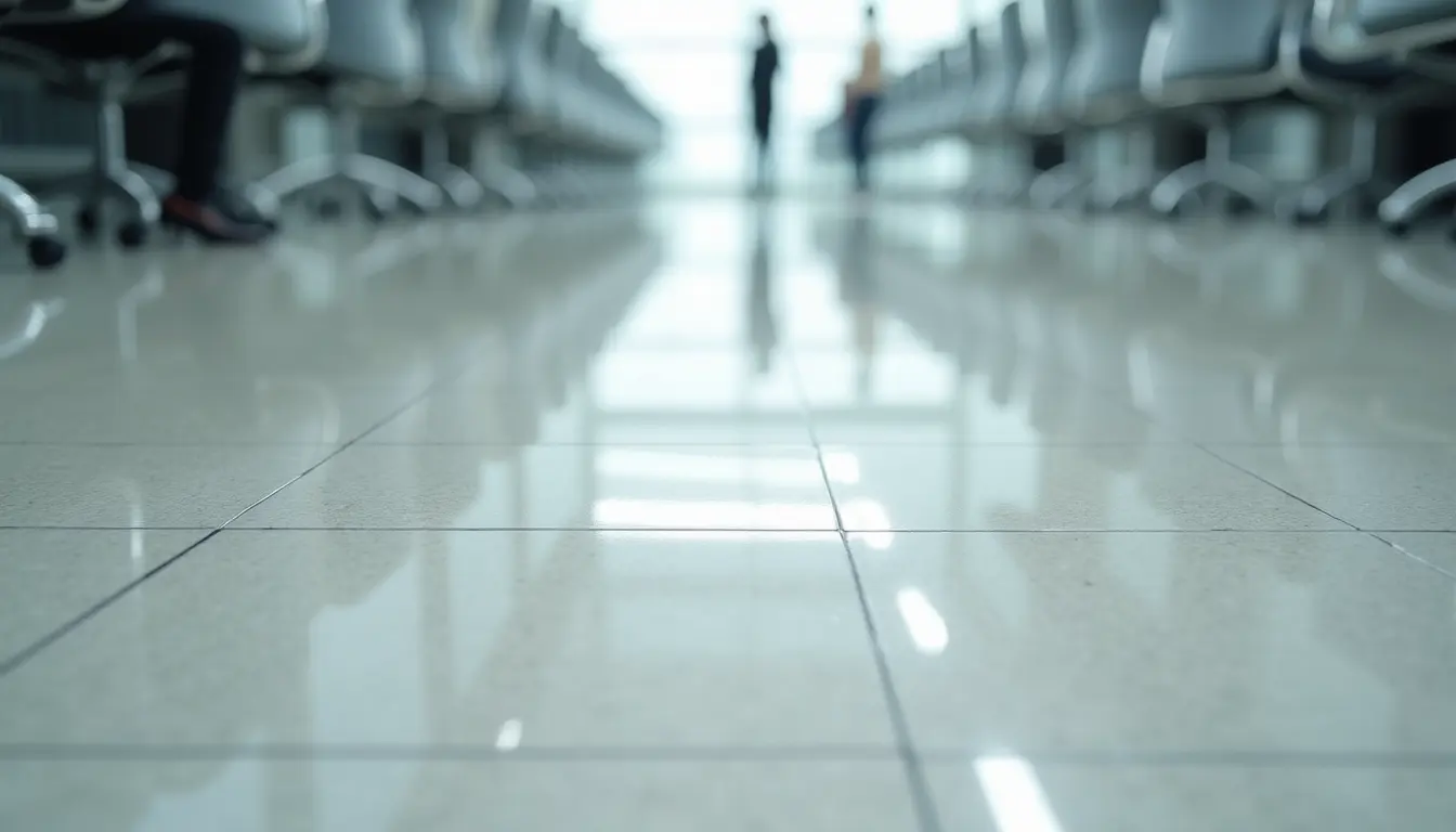 High angle view of a clean and shiny office floor after deep cleaning