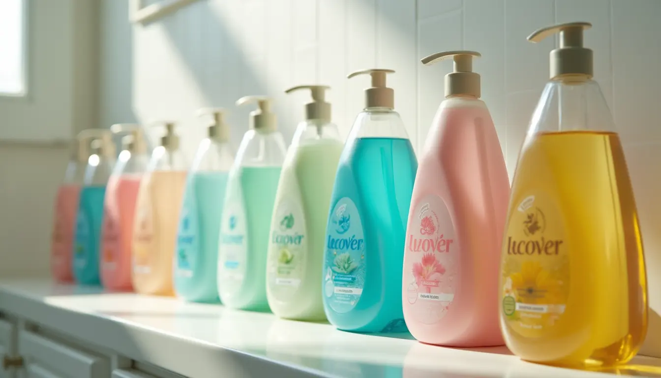 Eye-level view of Ecover dishwashing liquid bottles