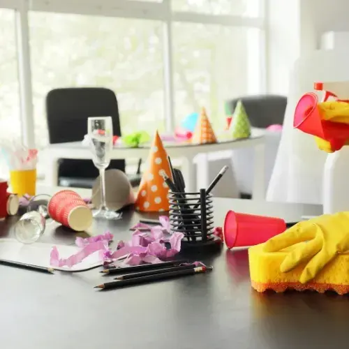 Cleaner with gloves.