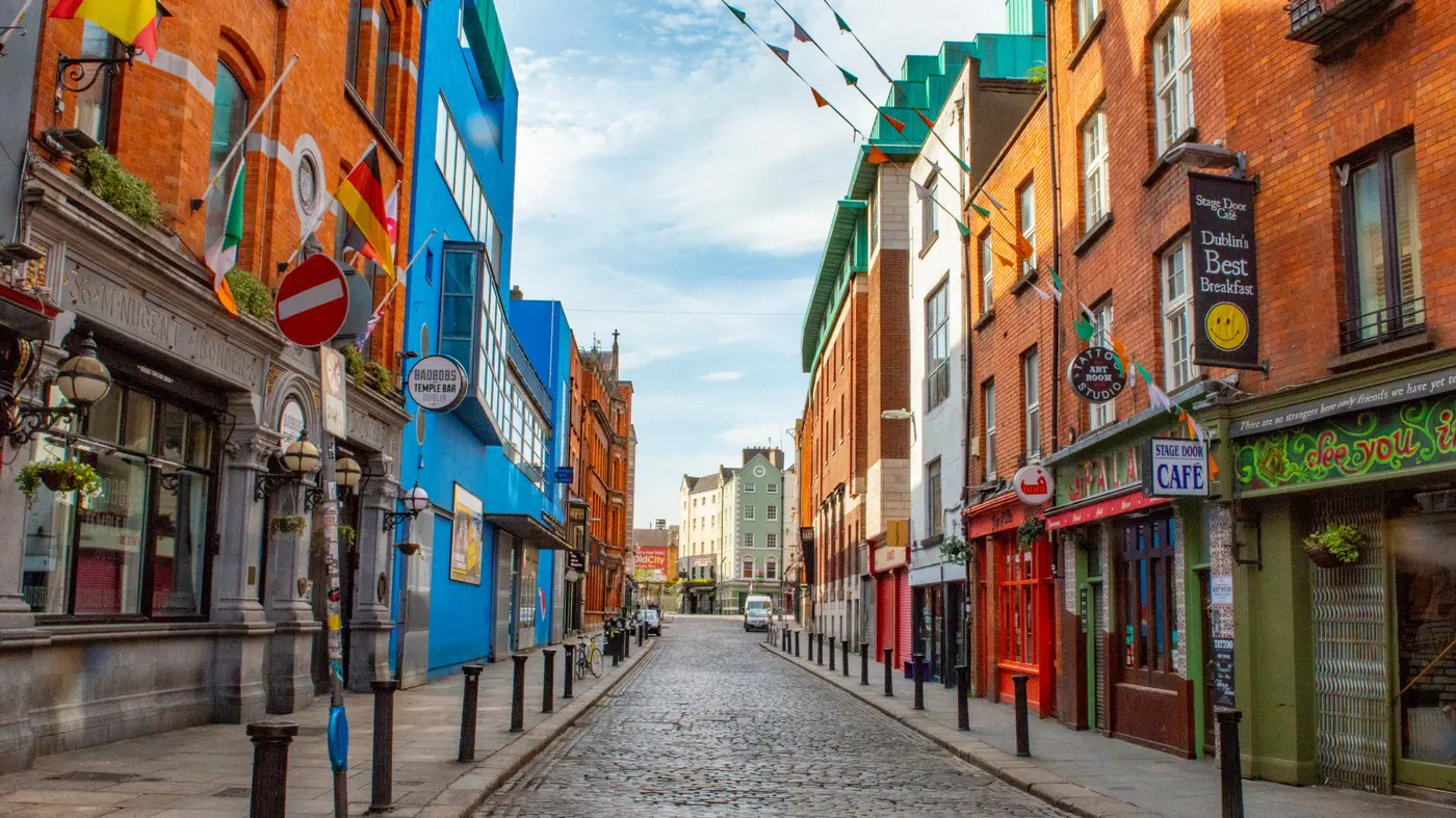 Office building with dirty windows affected by Dublin's weather, including pollution and moisture buildup